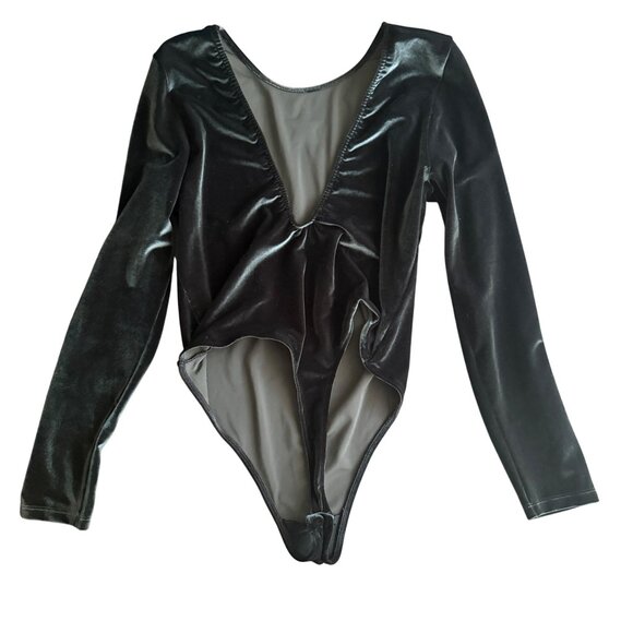 Victoria Sport Green Velvet Long Sleeve Bodysuit  Womens Size L - Picture 4 of 6